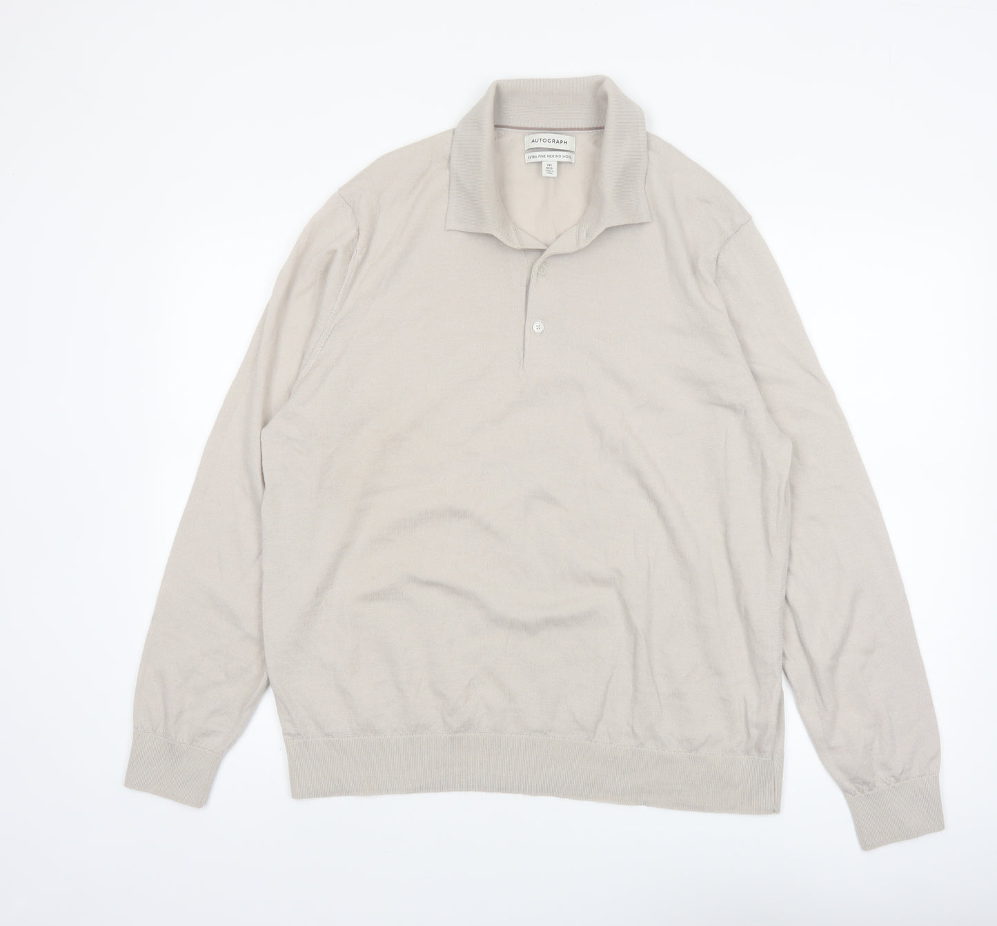 Marks and Spencer Autograph Mens Beige 2XL Wool Collared Pullover Jumper