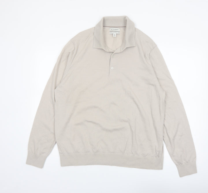 Marks and Spencer Autograph Mens Beige 2XL Wool Collared Pullover Jumper