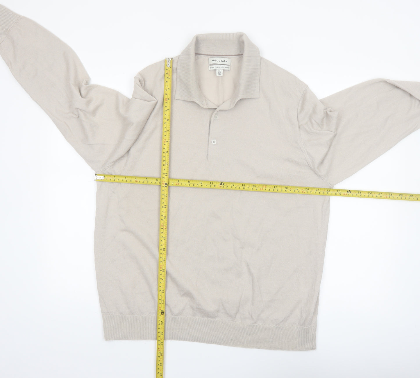 Marks and Spencer Autograph Mens Beige 2XL Wool Collared Pullover Jumper