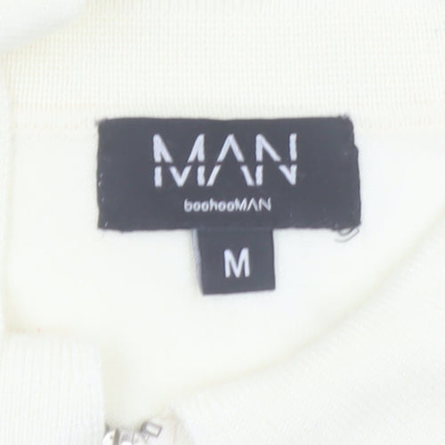 boohooMAN Ivory Zip Neck Short Sleeve Polo Shirt Men M
