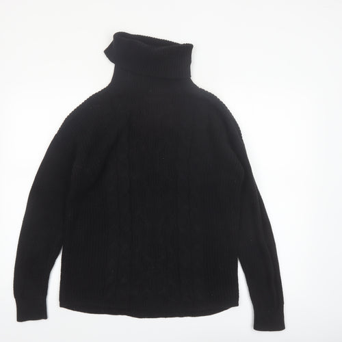 GAP Women's Black Roll Neck Cable-Knit Cotton Jumper Size S