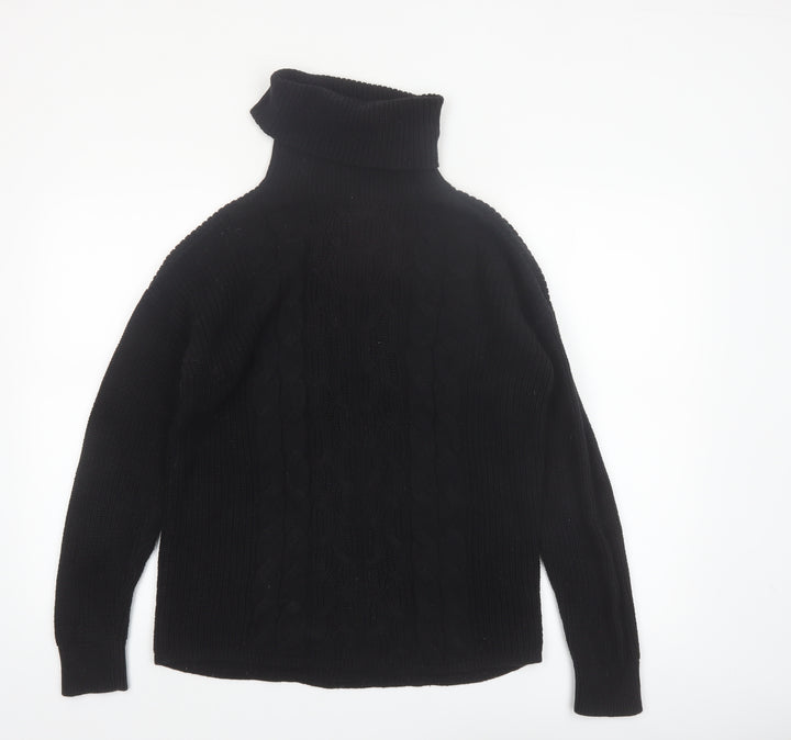 GAP Women's Black Roll Neck Cable-Knit Cotton Jumper Size S