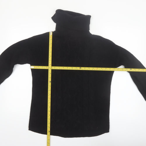 GAP Women's Black Roll Neck Cable-Knit Cotton Jumper Size S