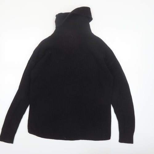 GAP Women's Black Roll Neck Cable-Knit Cotton Jumper Size S