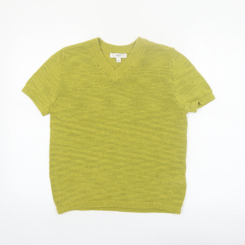 Marks and Spencer Women's Green V-Neck Cotton Blend Short Sleeve Knit T-Shirt Small