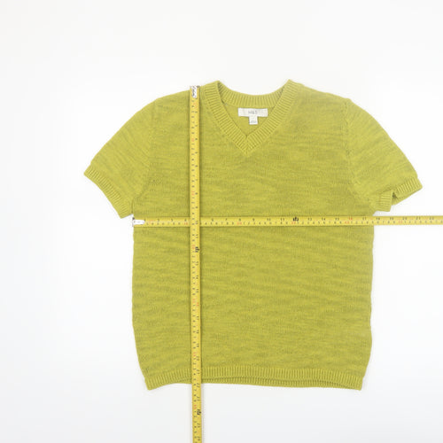 Marks and Spencer Women's Green V-Neck Cotton Blend Short Sleeve Knit T-Shirt Small