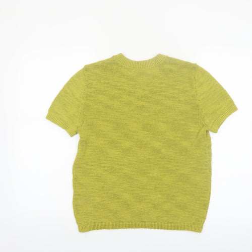 Marks and Spencer Women's Green V-Neck Cotton Blend Short Sleeve Knit T-Shirt Small