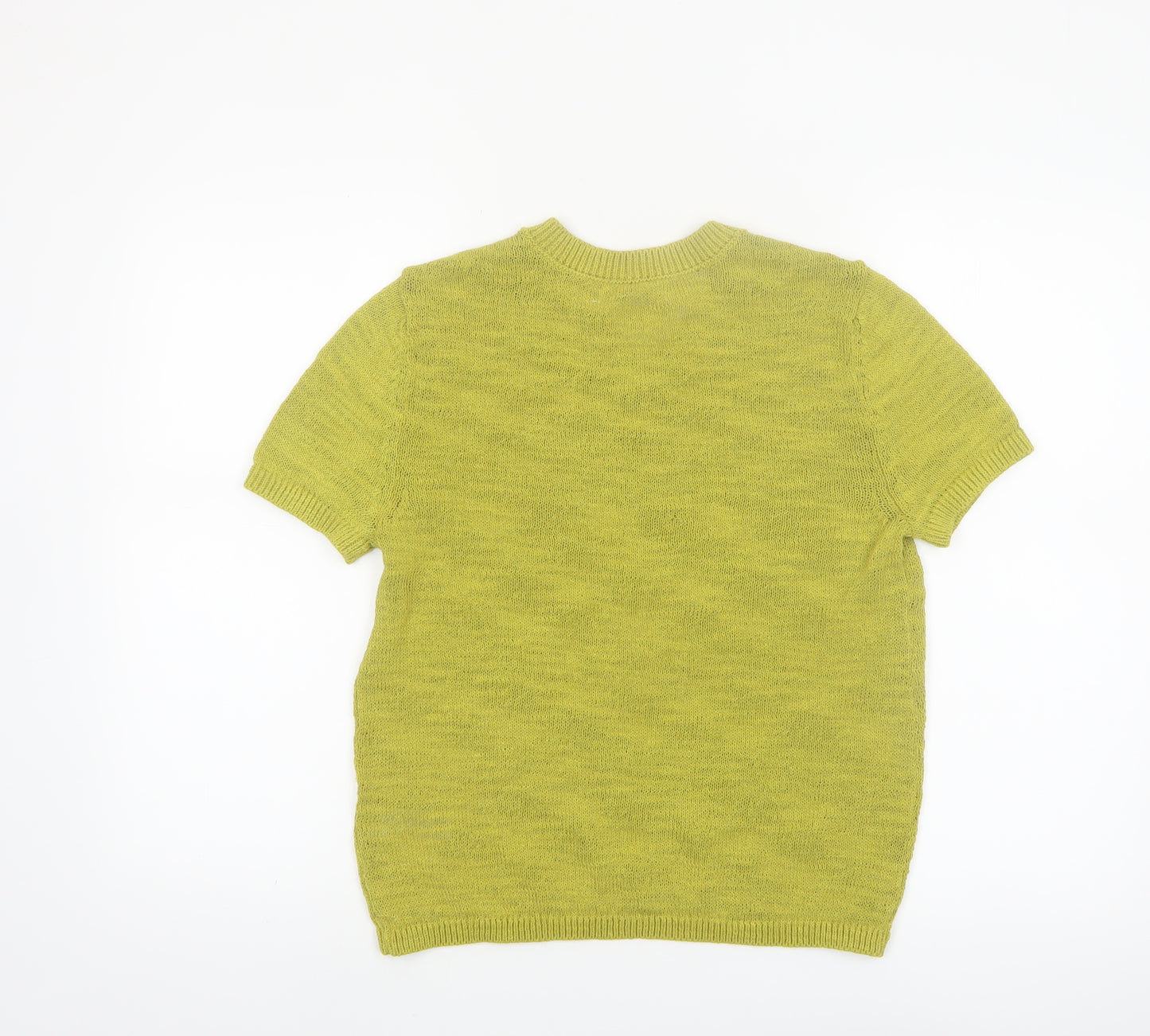 Marks and Spencer Women's Green V-Neck Cotton Blend Short Sleeve Knit T-Shirt Small
