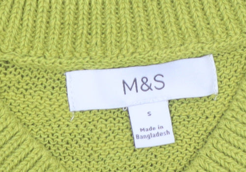 Marks and Spencer Women's Green V-Neck Cotton Blend Short Sleeve Knit T-Shirt Small