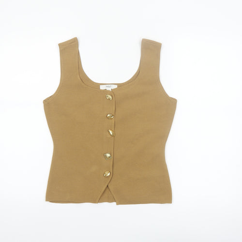Marks and Spencer Women's Brown Knit Button Tank Top S