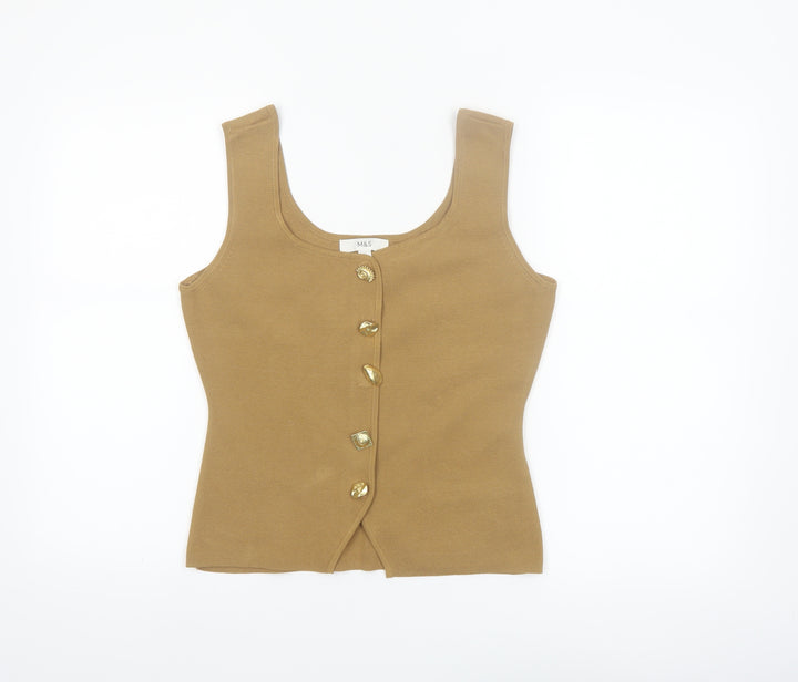 Marks and Spencer Women's Brown Knit Button Tank Top S