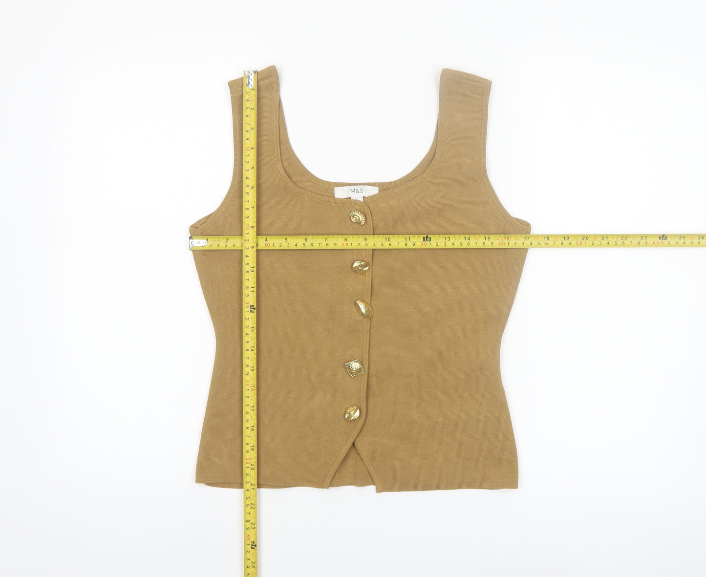 Marks and Spencer Women's Brown Knit Button Tank Top S