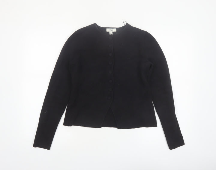 Marks and Spencer Women's Black Crew Neck Button Cardigan Size S