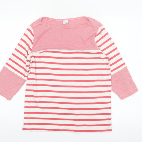 Cotton Traders Womens Pink Striped 3/4 Sleeve Cotton T-Shirt Size 14