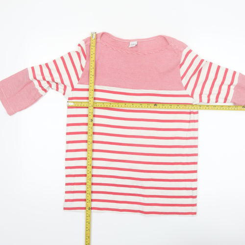 Cotton Traders Womens Pink Striped 3/4 Sleeve Cotton T-Shirt Size 14