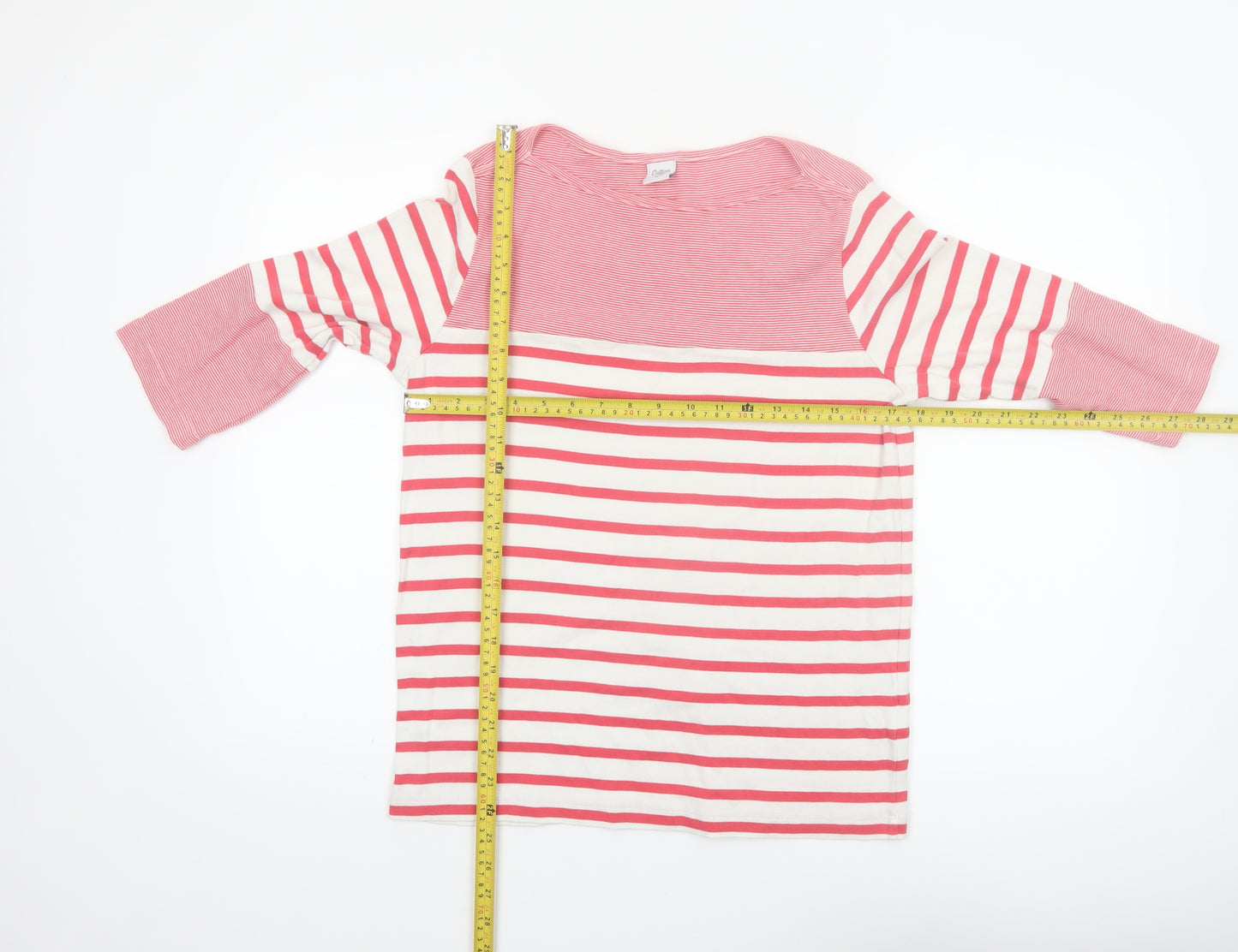 Cotton Traders Womens Pink Striped 3/4 Sleeve Cotton T-Shirt Size 14