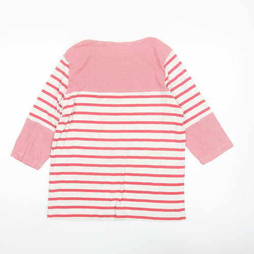 Cotton Traders Womens Pink Striped 3/4 Sleeve Cotton T-Shirt Size 14