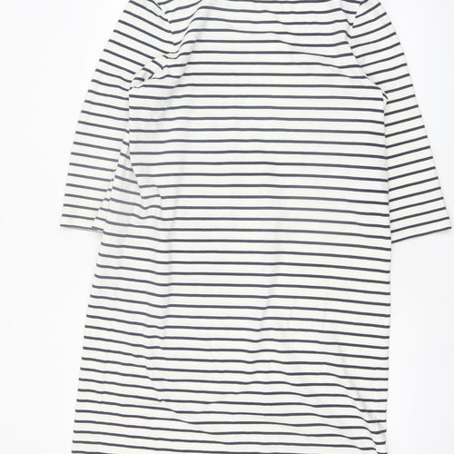 Jaeger Women’s White Navy Striped Shift Dress L 3/4 Sleeve Cotton