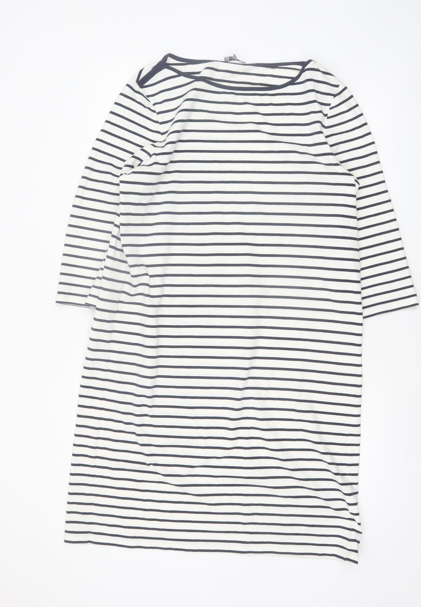 Jaeger Women’s White Navy Striped Shift Dress L 3/4 Sleeve Cotton