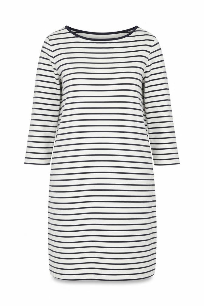 Jaeger Women’s White Navy Striped Shift Dress L 3/4 Sleeve Cotton
