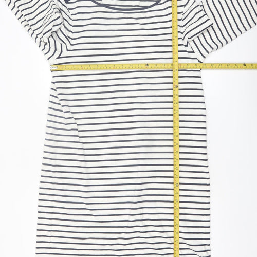 Jaeger Women’s White Navy Striped Shift Dress L 3/4 Sleeve Cotton