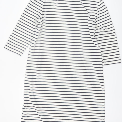 Jaeger Women’s White Navy Striped Shift Dress L 3/4 Sleeve Cotton
