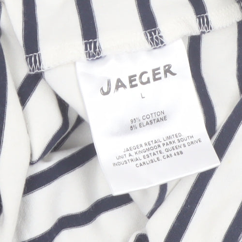 Jaeger Women’s White Navy Striped Shift Dress L 3/4 Sleeve Cotton