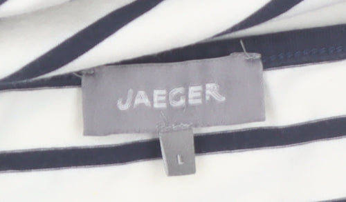 Jaeger Women’s White Navy Striped Shift Dress L 3/4 Sleeve Cotton
