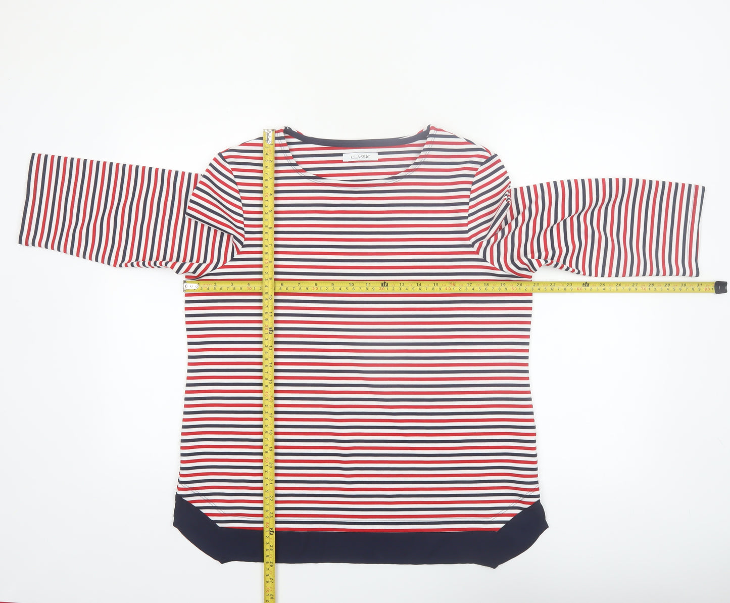 Marks and Spencer Women's Multicoloured Striped 3/4 Sleeve Jersey T-Shirt Size 14