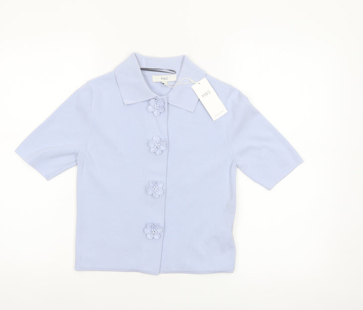 Marks and Spencer Womens Blue Collared Short Sleeve Knit Blouse XS