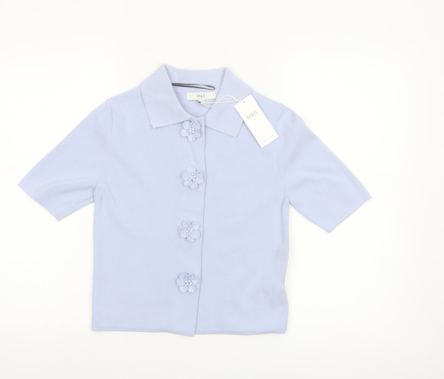 Marks and Spencer Womens Blue Collared Short Sleeve Knit Blouse XS
