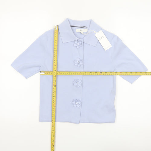 Marks and Spencer Womens Blue Collared Short Sleeve Knit Blouse XS