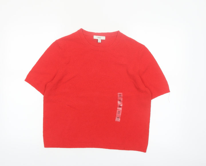 Marks and Spencer Women's Red Short Sleeve Basic Cotton Knit Top M