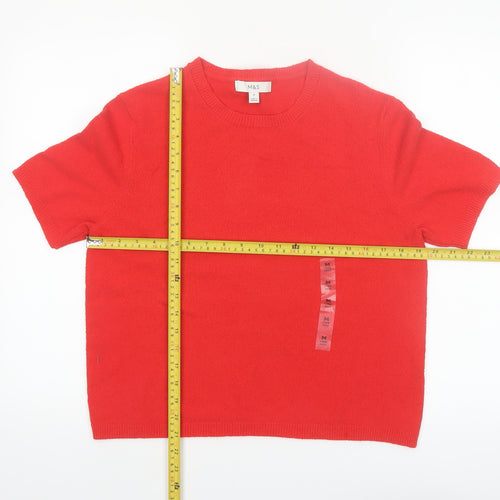 Marks and Spencer Women's Red Short Sleeve Basic Cotton Knit Top M