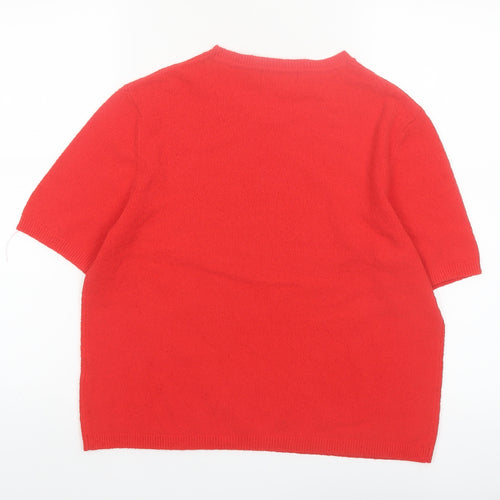 Marks and Spencer Women's Red Short Sleeve Basic Cotton Knit Top M