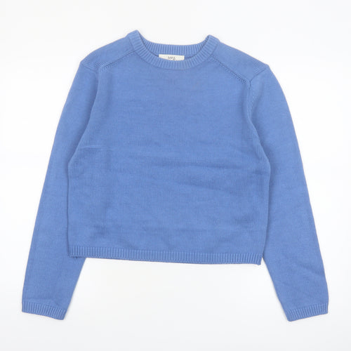 Marks and Spencer Women Blue Cotton Crew Neck Pullover Jumper Size S