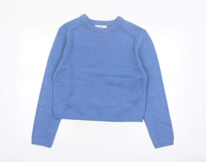 Marks and Spencer Women Blue Cotton Crew Neck Pullover Jumper Size S