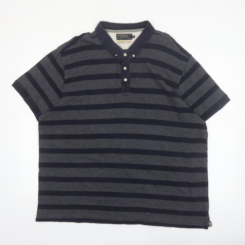 Hammond & Co Men's Navy Grey Striped Cotton Polo Shirt XXL Classic Fit