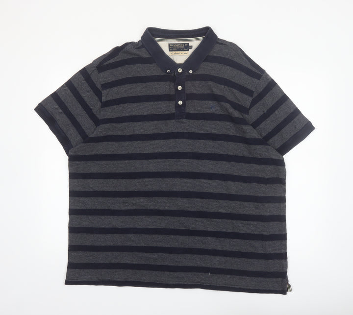 Hammond & Co Men's Navy Grey Striped Cotton Polo Shirt XXL Classic Fit