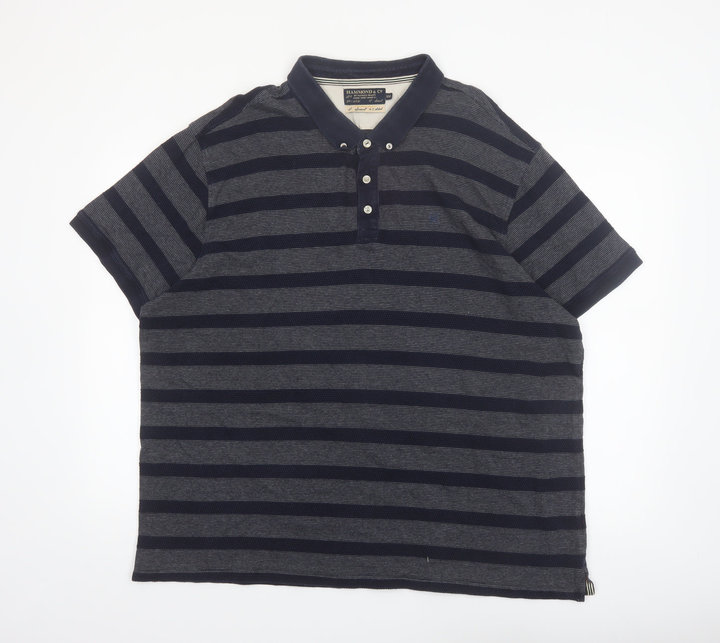 Hammond & Co Men's Navy Grey Striped Cotton Polo Shirt XXL Classic Fit