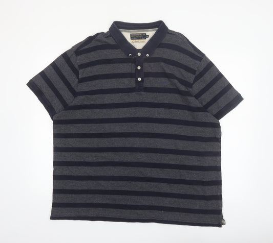 Hammond & Co Men's Navy Grey Striped Cotton Polo Shirt XXL Classic Fit