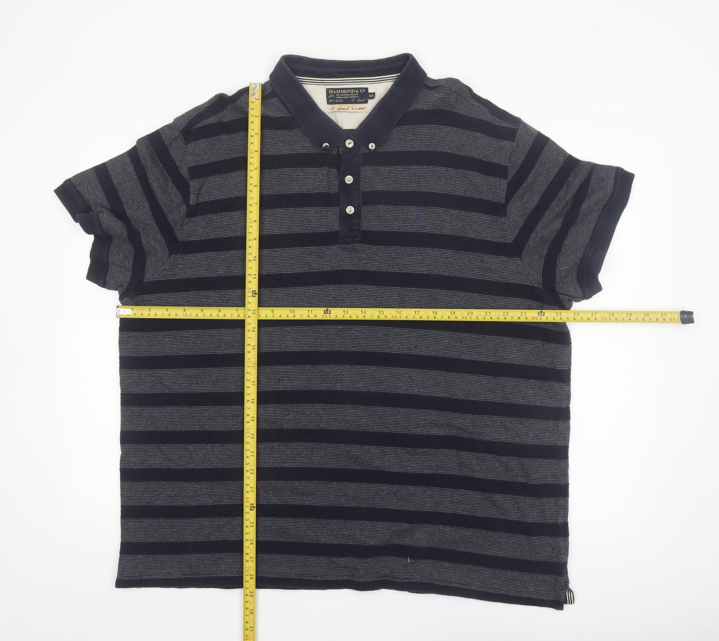 Hammond & Co Men's Navy Grey Striped Cotton Polo Shirt XXL Classic Fit