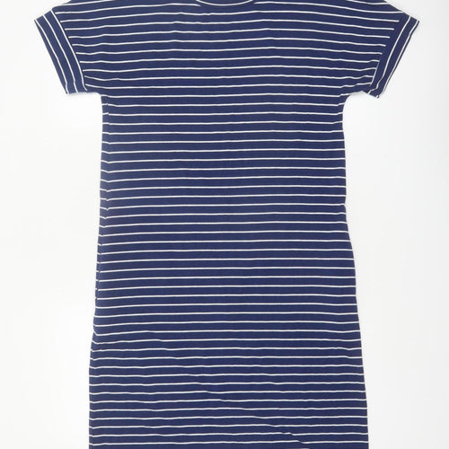 Woolovers Women Blue Stripe T-Shirt Dress Size S Casual Cotton