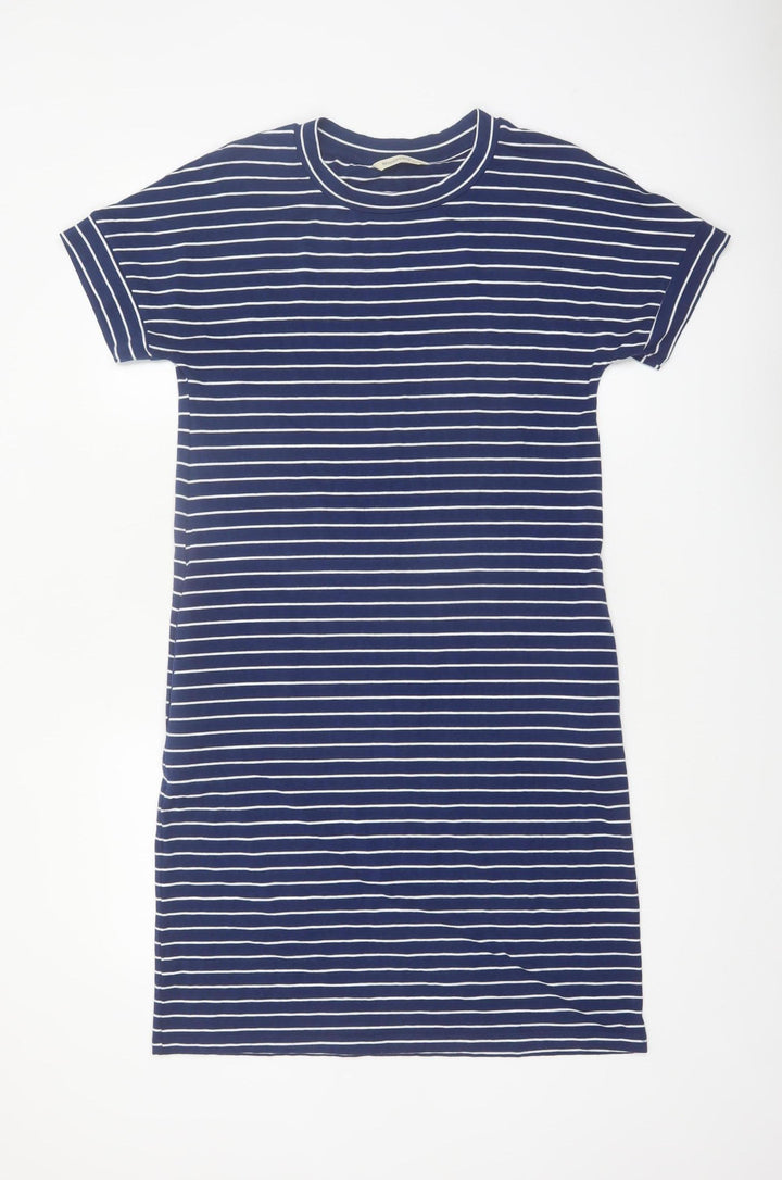 Woolovers Women Blue Stripe T-Shirt Dress Size S Casual Cotton
