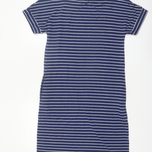 Woolovers Women Blue Stripe T-Shirt Dress Size S Casual Cotton