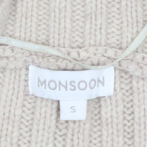Monsoon Women’s Beige Lambswool Chunky Knit Cardigan Size S