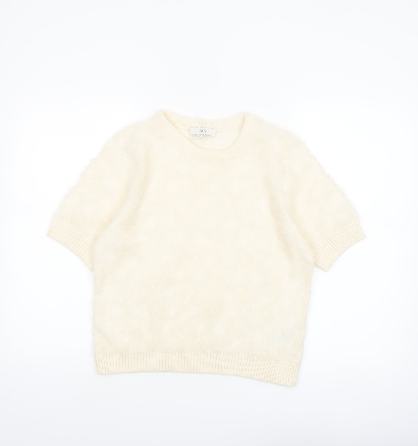 Marks and Spencer Women Ivory Short Sleeve Knit Jumper M