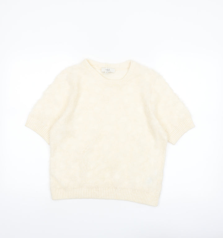 Marks and Spencer Women Ivory Short Sleeve Knit Jumper M