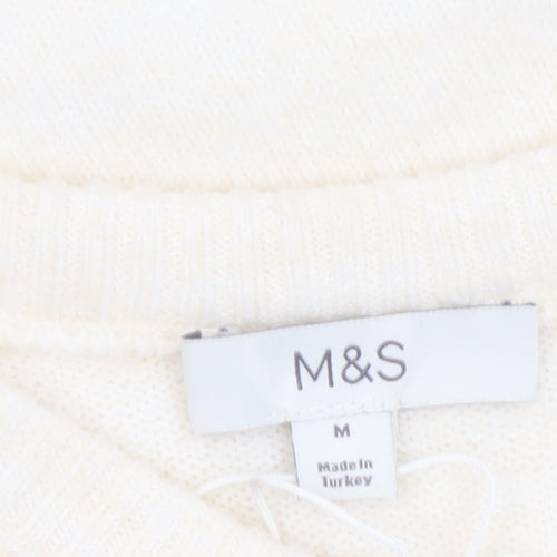 Marks and Spencer Women Ivory Short Sleeve Knit Jumper M