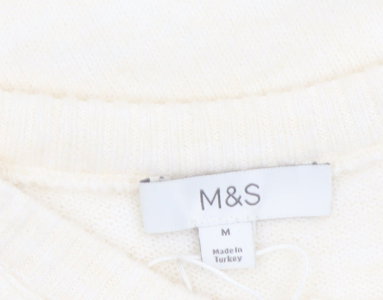 Marks and Spencer Women Ivory Short Sleeve Knit Jumper M